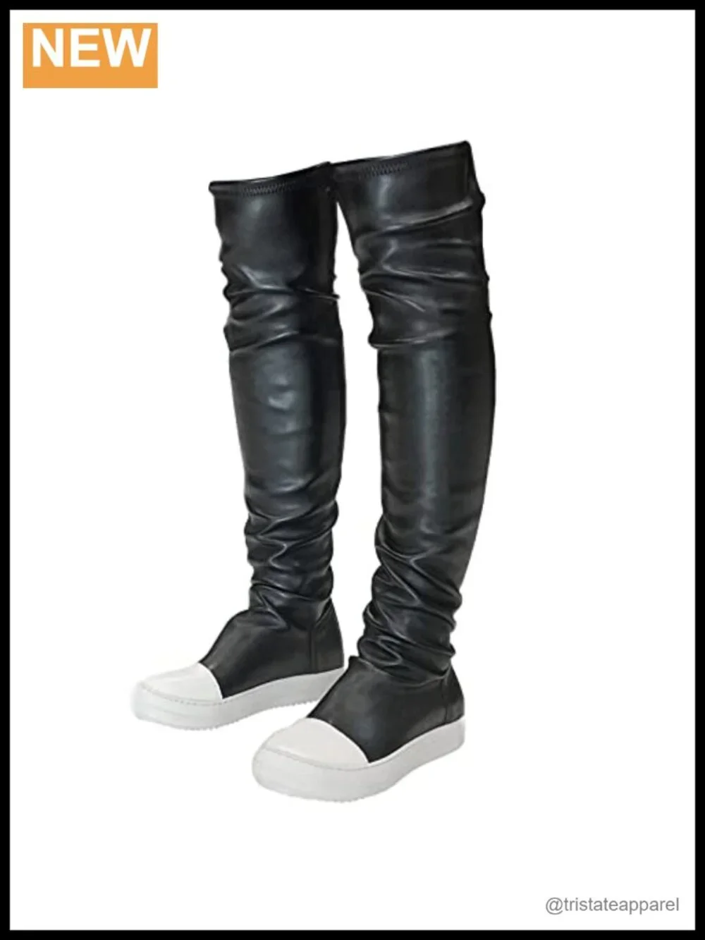 Thigh High Boots for Women Flat Over The Knee Round Toe Booties PU Leather